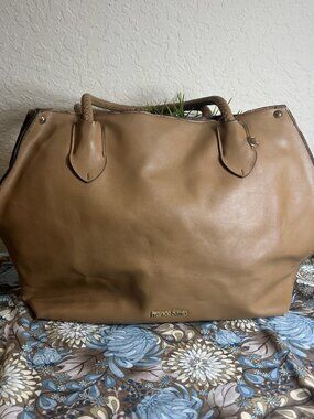 Franco Sarto Brown Faux Leather Large Braided Handles Satchel Classic Handbag